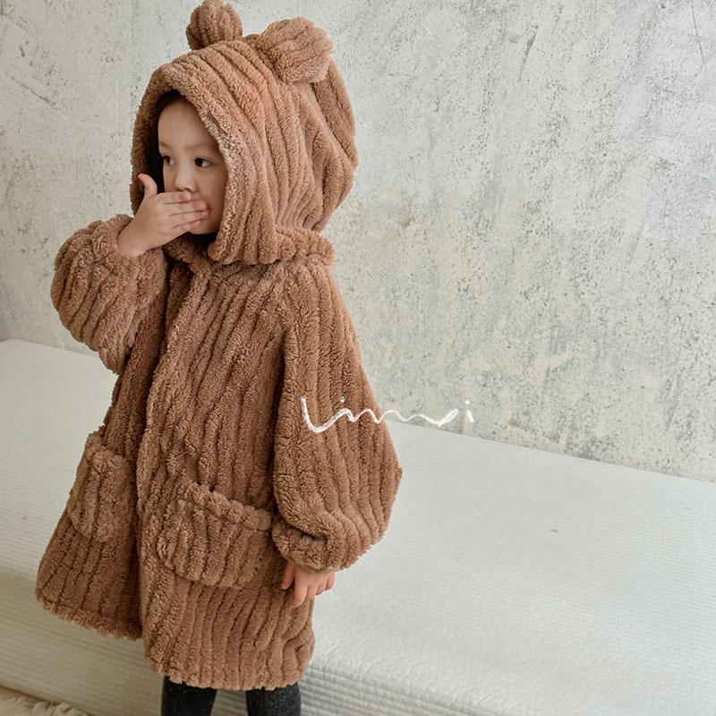 New Girls Boys Cartoon Plush Pajamas for Children Home Hooded Night-robe Fleece Cartoon Soft Winter Kids Bathrobe Baby Sleepwear