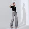 Весна и Лето Текстура Серый Жаккардовая Текстура Широкие Американские Джинсы в Пол Женские Брюки Широкие Женские Весна