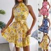 Chiffon Dress Waist Tight Versatile Back Hollow Stylish Women Floral Print Ruffle Flowy Hem Chiffon Dress Streetwear