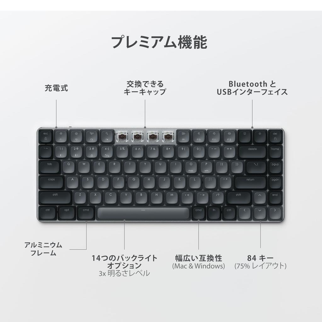 Механическая клавиатура Satechi SM1 Беспроводная Светодиодная подсветка Переключение проводного режима 84 клавиши Компактная клавиатура Bluetooth Раскладка США Английский Совместима с Mac