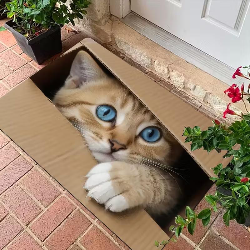 2D "Cute Little Cat Waiting for You To Come Home" Mat Welcome Mat Entrance Mat Soft and Comfortable Carpet Bathroom Entrance Mat