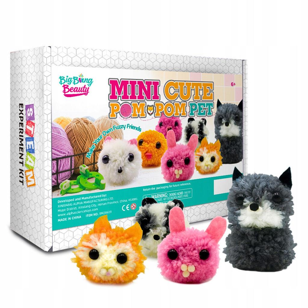 Crochet Kit Animals Cat Rabbit Pompoms Yarn For Kids