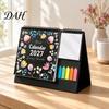 Monthly Schedule Organizer Desk Calendar 2027, Standing Flip Desktop with Sticker Portable Coil Bound Planner Notepad, Twin-Wire Binding 12