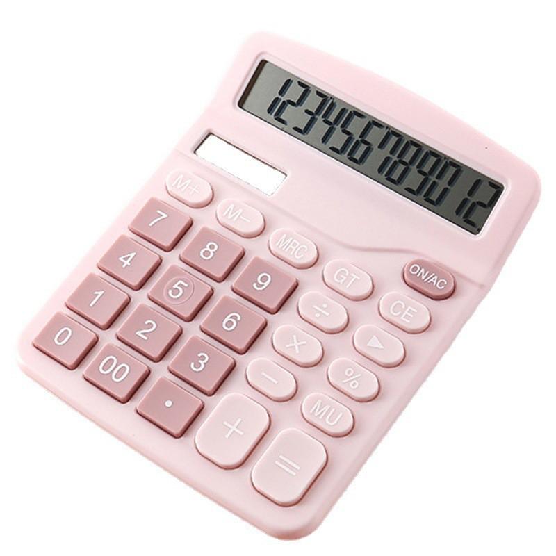 12-Digit Solar Powered Desktop Calculator Office School Business Gift Pink Blue White