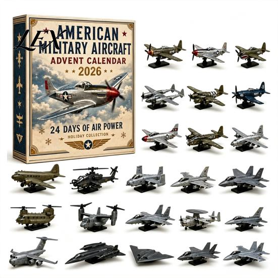 Festive Countdown Gifts Aircraft Advent Calendars 2026, Airplane Toy Calendar, 24 Days Christmas Holiday Home Decorations with Models, 2D Acrylic