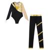 Girls Sparkle Rhinestone Performance Set Cutout Back Long Sleeve Leotard Elastic Waist Pants Dance Outfit
