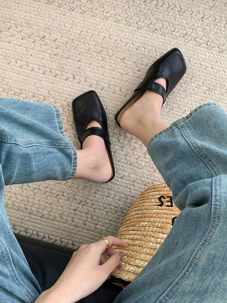 Туфли-мешки с плоским дном и полутапочки для женщин 2024 года, новые французские туфли для ленивых бабушек Doudou Muller из мягкой кожи с полуподносом