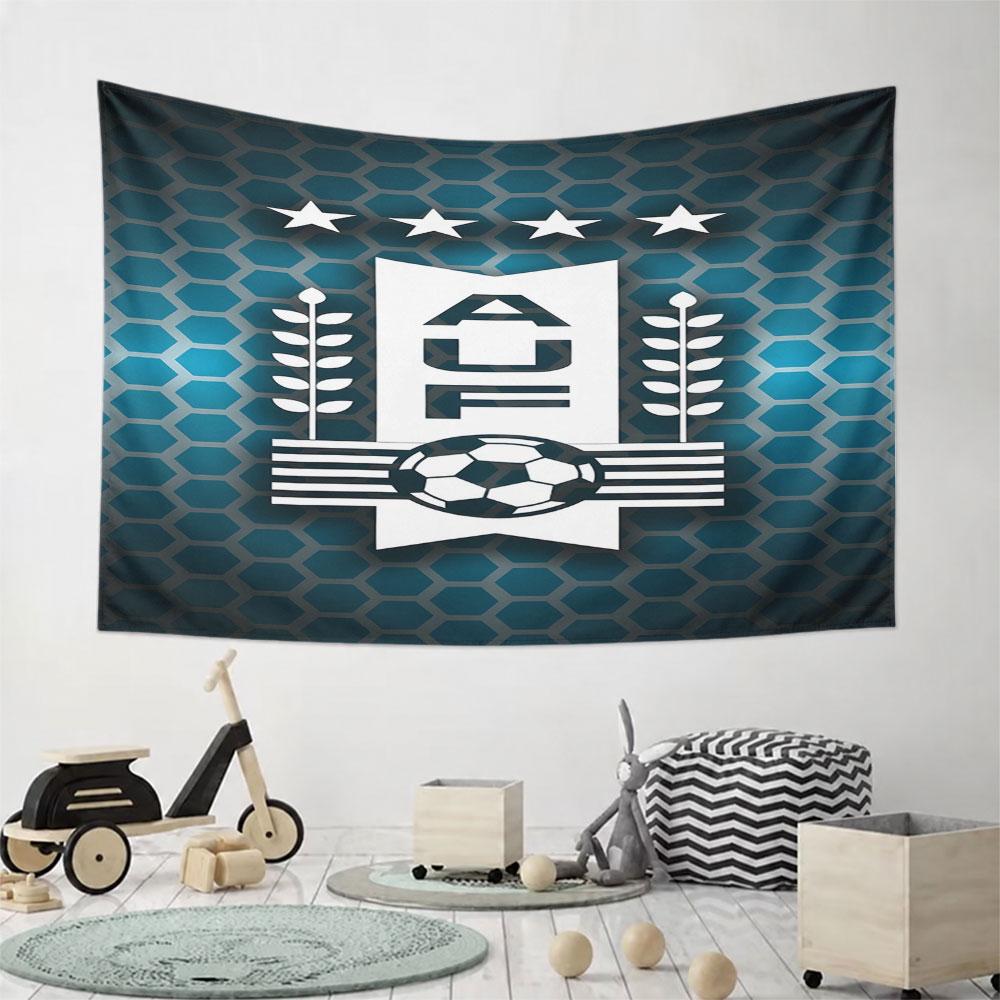 "Soccer Emblem with Stars and Leaves" Pattern Wall Hanging Tapestry Decorative Tapestry Home Decor for Bedroom and Living Room