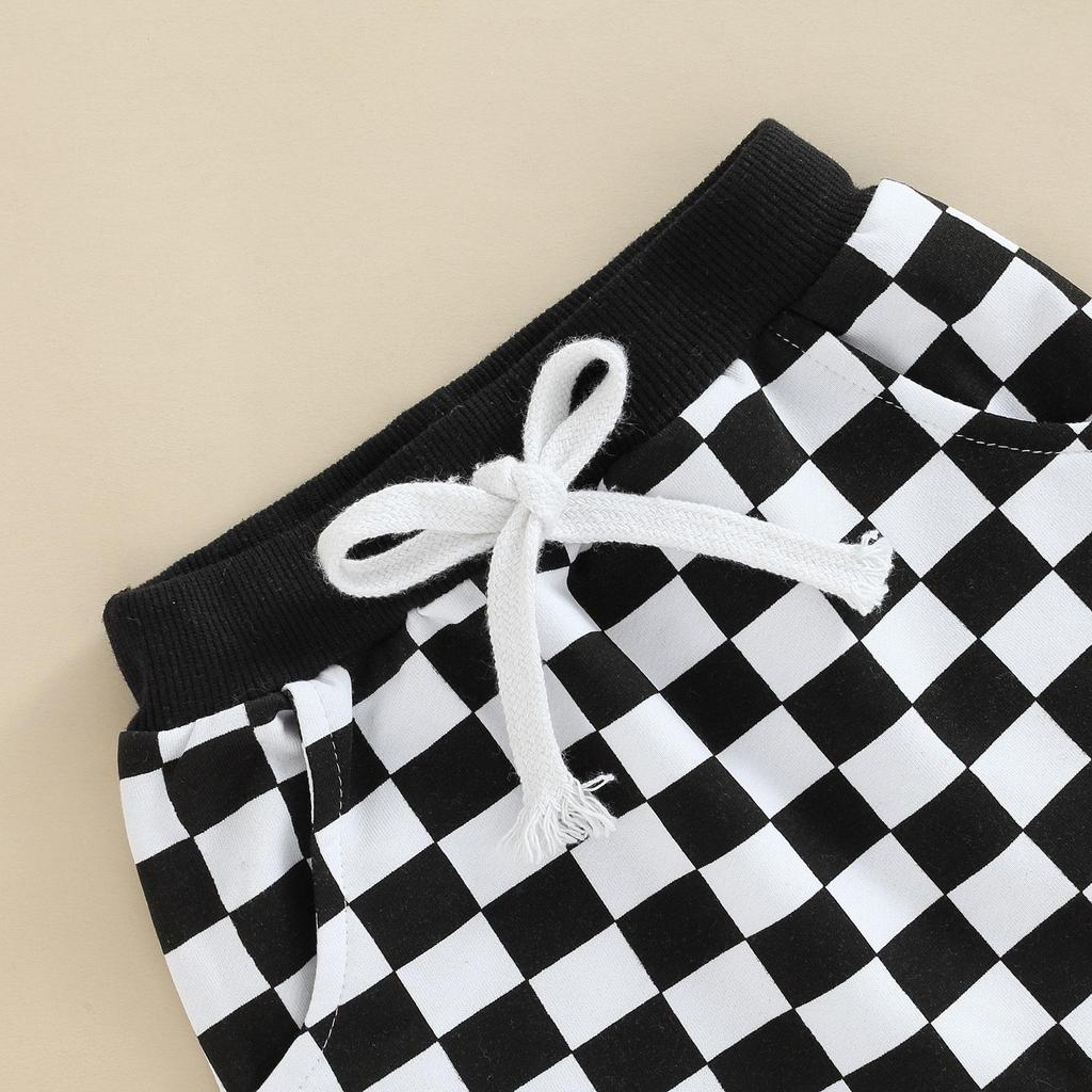 Toddlers Casual Long Pants 6M 12M 18M 24M 3Y Fashion Checkerboard Printed Tie-up Mid-waist Trousers with Pockets