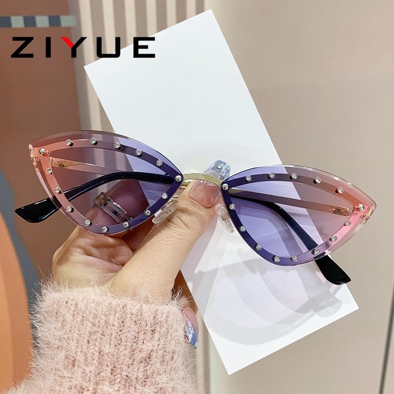 Retro European and American frameless sunglasses, women's concave shape, sweet and cool Spice girl style sunglasses, trendy fashion sunshade sunglasse