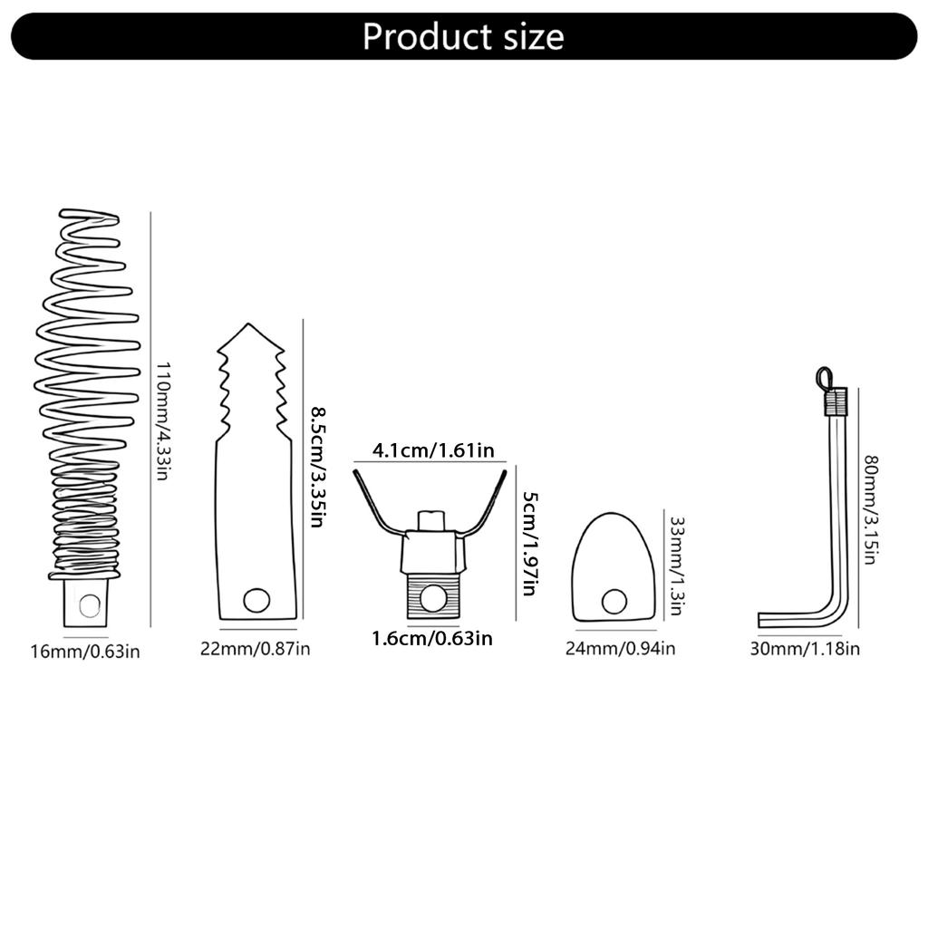 5pc/Set Drain Auger Drain Snake Drill Attachment For Efficient Pipe Cleaning In 4-8Inch Pipe for VEVOR PioneerWorks