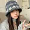 Вязаная женская шляпа-ведро из жаккардовой шерсти с узором Fair Isle 'Лепестки' - Повседневная облегающая модель для осени и зимы