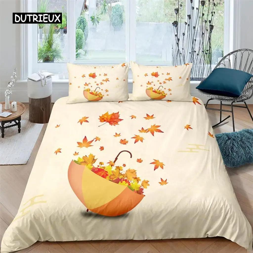 Maple Leaves Duvet Cover Set Colorful Autumn Season Maple Leaves In Unusual Designs Nature Print King Size 23pcs Bedding Set