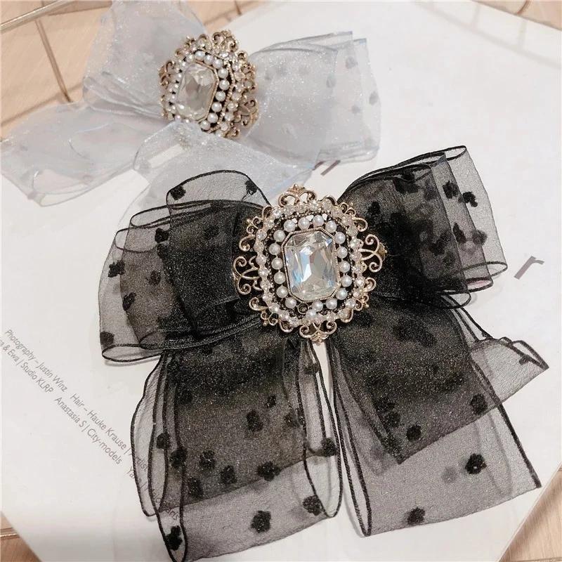 Korean Yarn Bow Spring Clip Crystal Headband Hair Pins Head Jewelry Fashion Bridal Headpiece Hair Accessories for Women Wedding