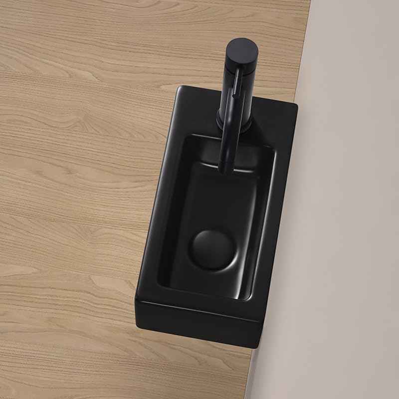 JOMOWN Раковина для мытья рук, черная, настенная, с S-образным сифоном, компактная, маленькая, мини-раковина для мытья рук, настенная, керамическая