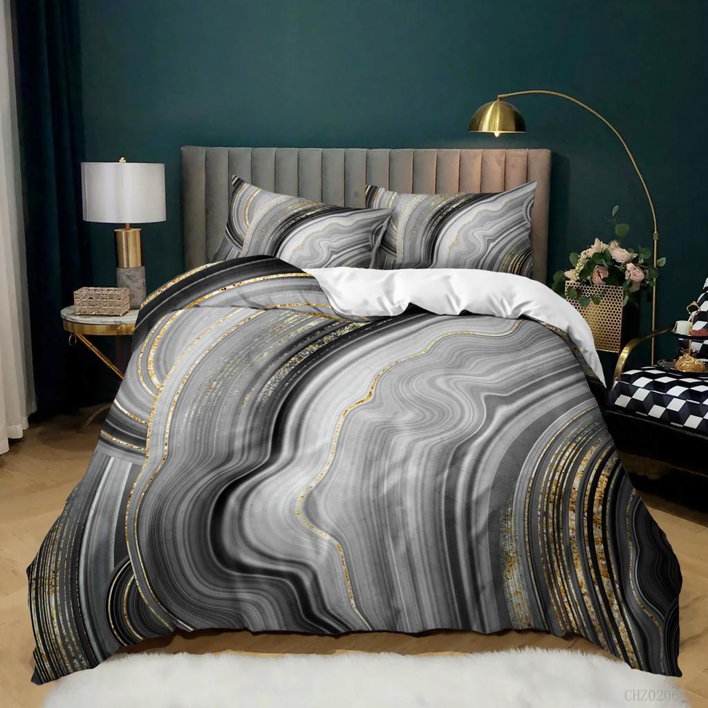 Home Textile Marble Texture Three-Piece Gradual Change Quilt Cover Digital Printing Bedding