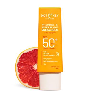DOT & KEY Солнцезащитный крем Super Bright с витаминами C + E SPF 50 PA+++ Водно-легкий UVA UVB Синий свет 50 г Упаковка 1 шт.