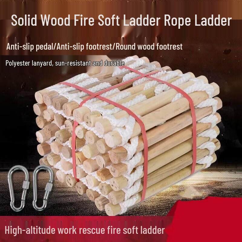 Multi-purpose Fire Escape Wooden Rung Rope Ladder