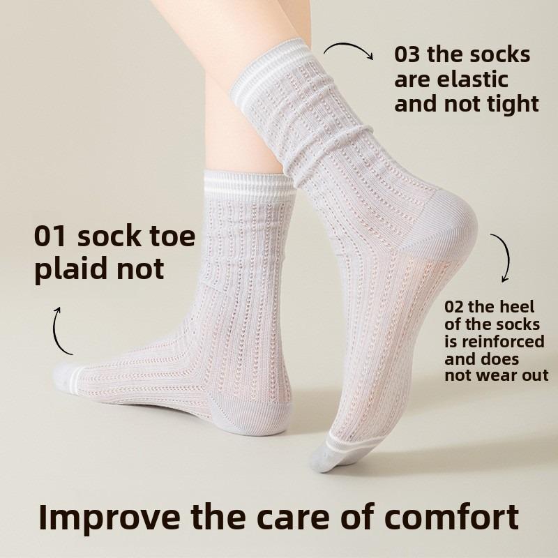 5 пар женских весенне-осенних сетчатых носков до середины голени в хлопковом исполнении в студенческом стиле