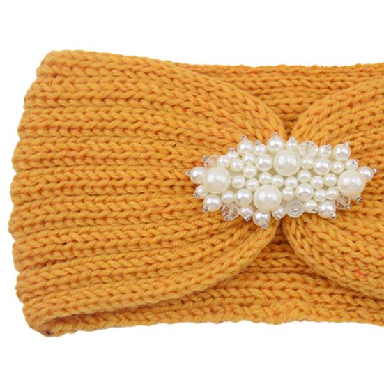 Вязаная повязка на голову Мягкая эластичная широкая повязка для волос с отделкой из искусственного жемчуга Однотонный хедрэп Зимний аксессуар для волос