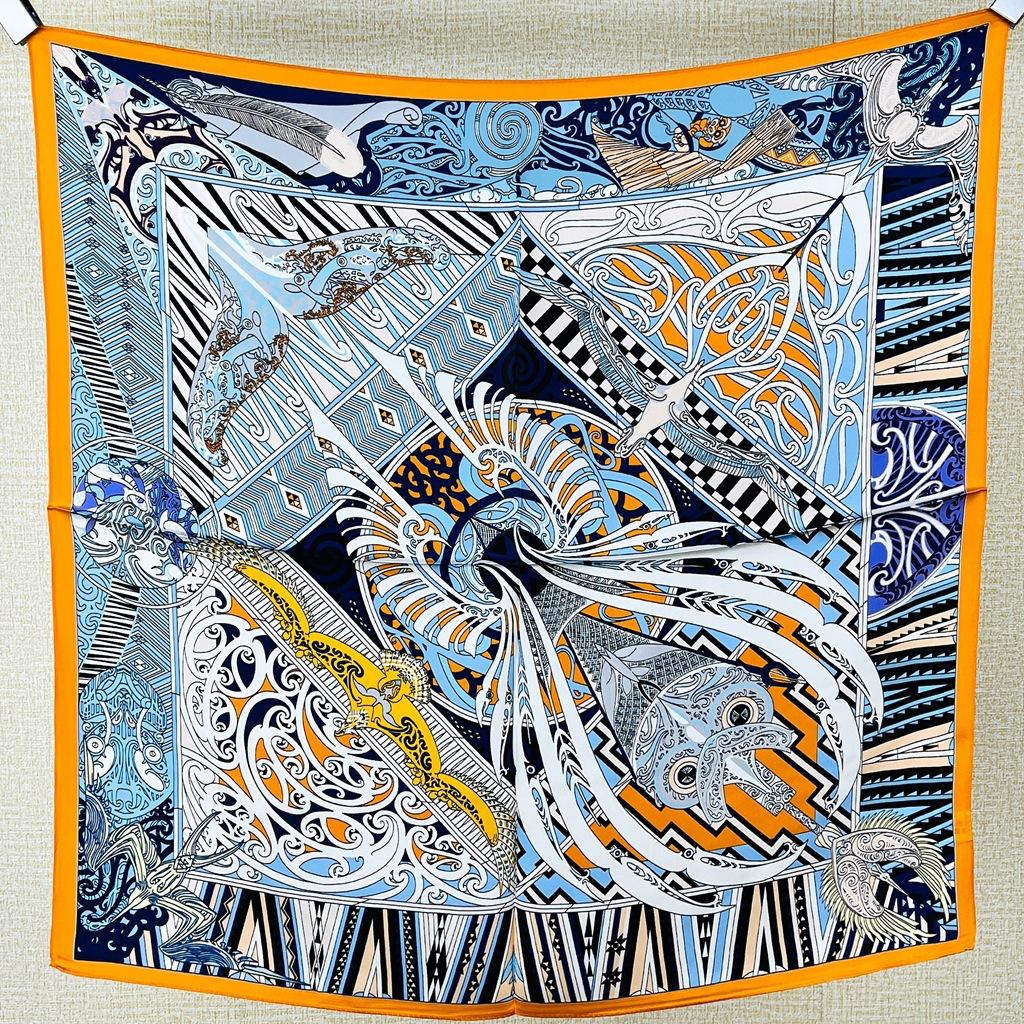 100% Silk Square Scarf Women'S Mulberry Silk Retro Japanese Scarf Spring And Autumn Yellow Silk Scarf Versatile Flight Attendant Small Scarf