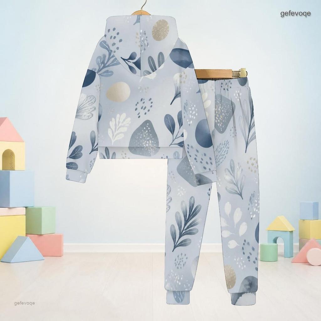 Kids Boys Girls Printed Hooded Long Sleeve Sweatshirt Cuffed Pants Two Piece Set
