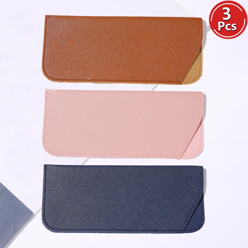 3 Pcs PU Leather Glasses Storage Pouches New Fashion Multicolor Portable Soft Eyeglass Cases Trendy Stylish Design Eyewear Bags