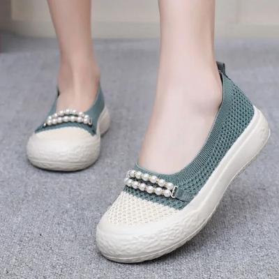 Мода 2024 Мода Женская обувь Один удар Женские балетки Осень Круглый носок Бусины Дышащая сетка Смешанные цвета Уличная повседневная обувь
