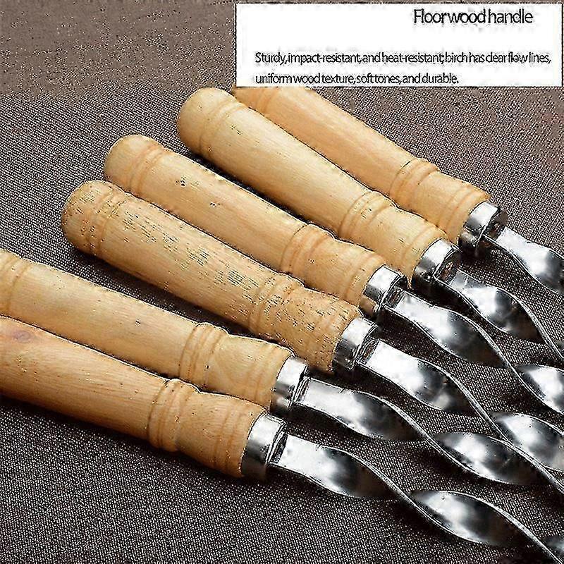 6Pcs 55cm BBQ Skewers Long Handle Shish Kebab Barbecue Grill Stick Wood BBQ Fork Stainless Steel Ou Hwy