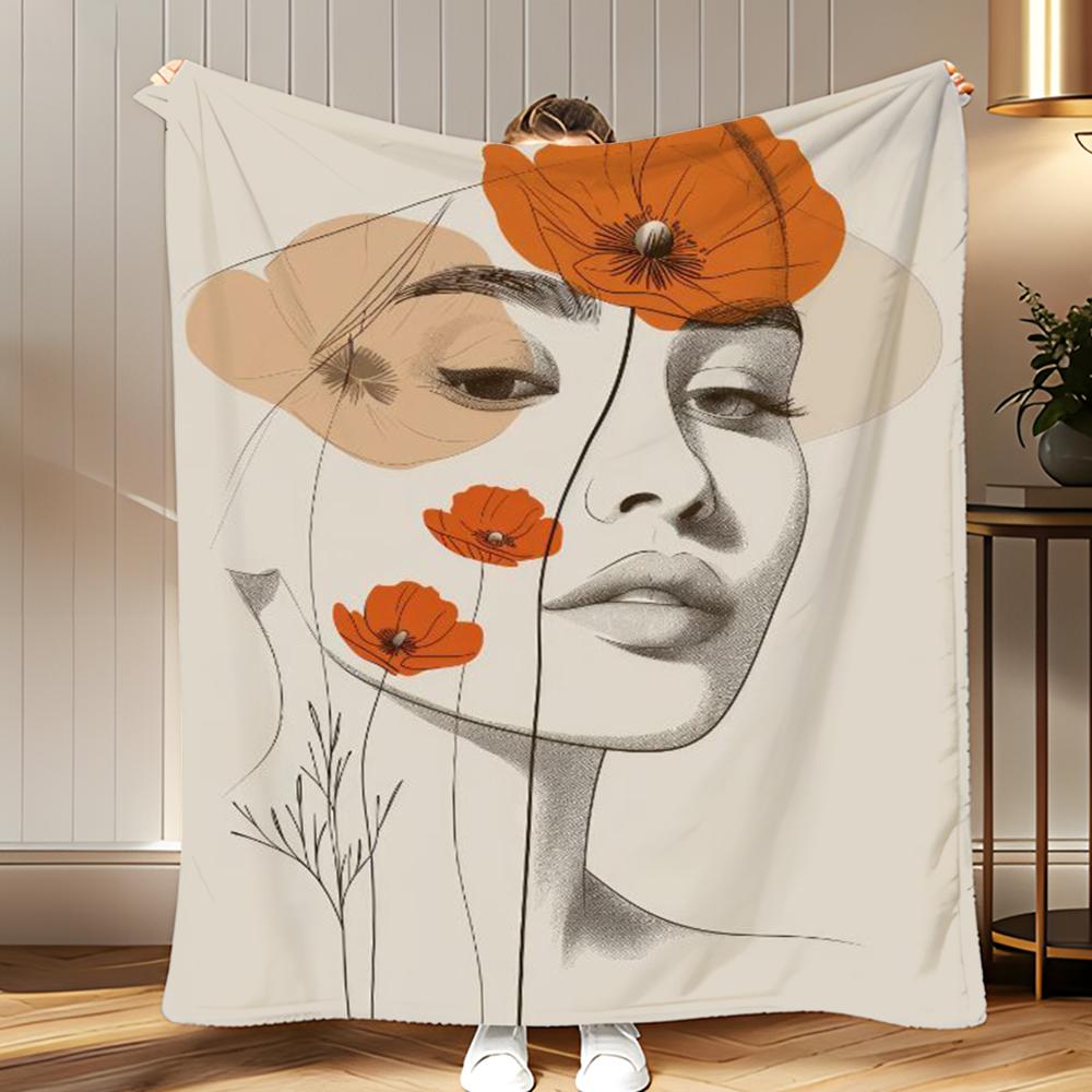 Abstract Face Collection Print Throw Soft Coral Fleece Blanket 310gsm Fluffy Warm Throw for Sofa Bed Couch Bedroom Decor