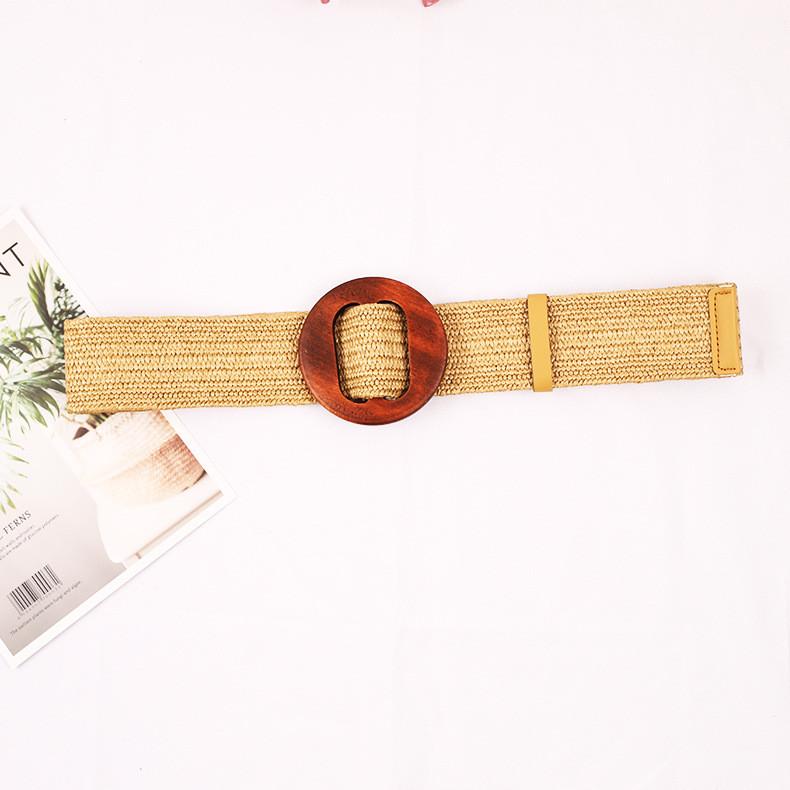 Classic Pp Grass Woven Waist Belt For Ladies With Smooth Buckle For Dress And Skirt Accessory