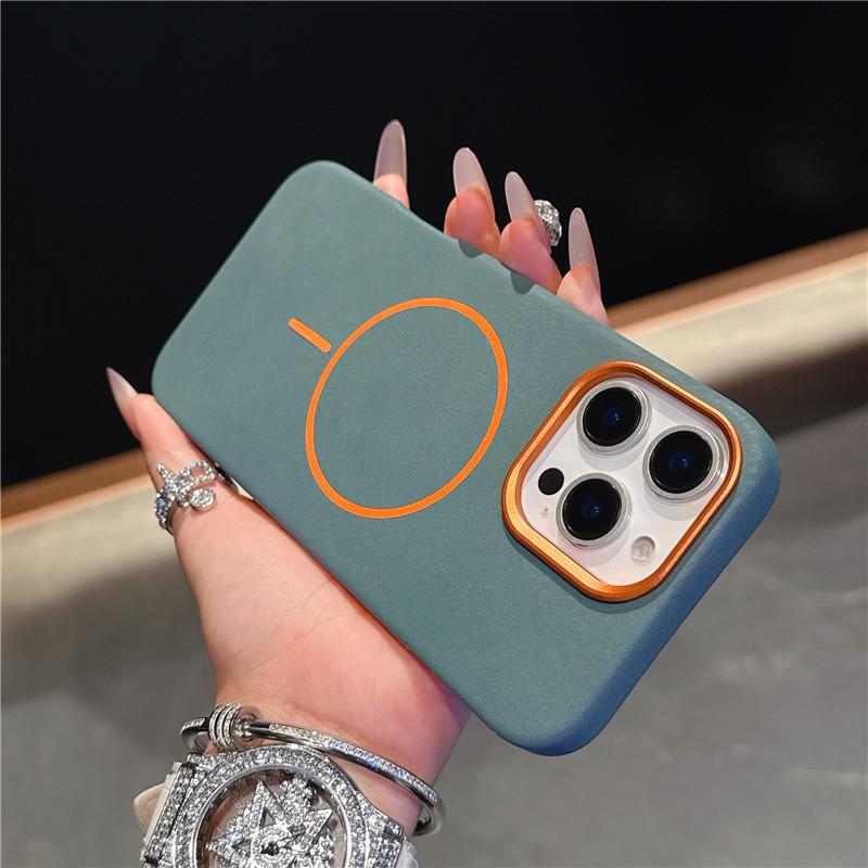 Metal Lens Protection Magnetic Attraction Case for iPhone 13 14 15 16 17 Pro Max 17 Air Premium Leather Wireless Charging Cover