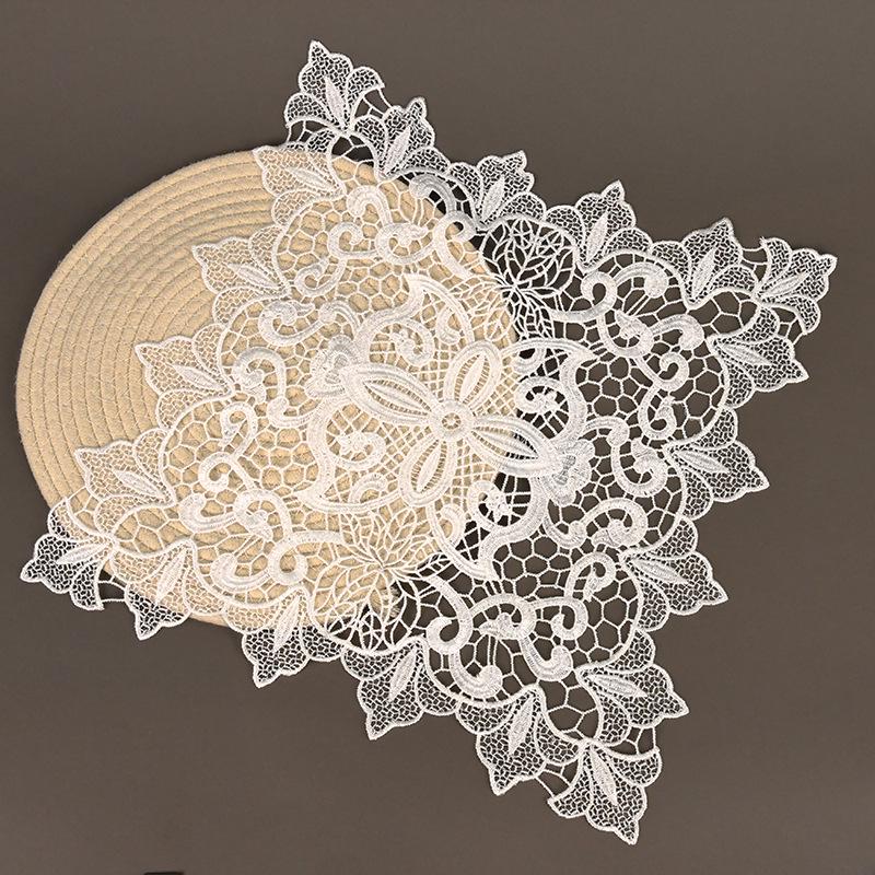 Square Embroidered Lace Tablecloth with Hollow Design, European Style Decoration for Coffee Tables and Vase Settings.