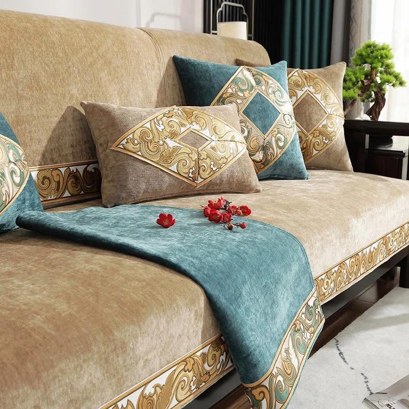 Jacquard Embroidery Sofa Covers Chenille Couch Slipcover Non-slip Armchair Seat Cushion Hemmed Sofa Towel for Live Room Classica