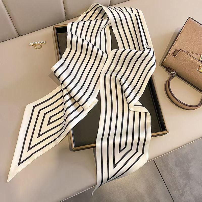 Женский узкий тонкий шарф, длинный полосатый шелковый шарф, женская сумка с ручкой, многофункциональная декоративная шейная повязка, резинка для волос