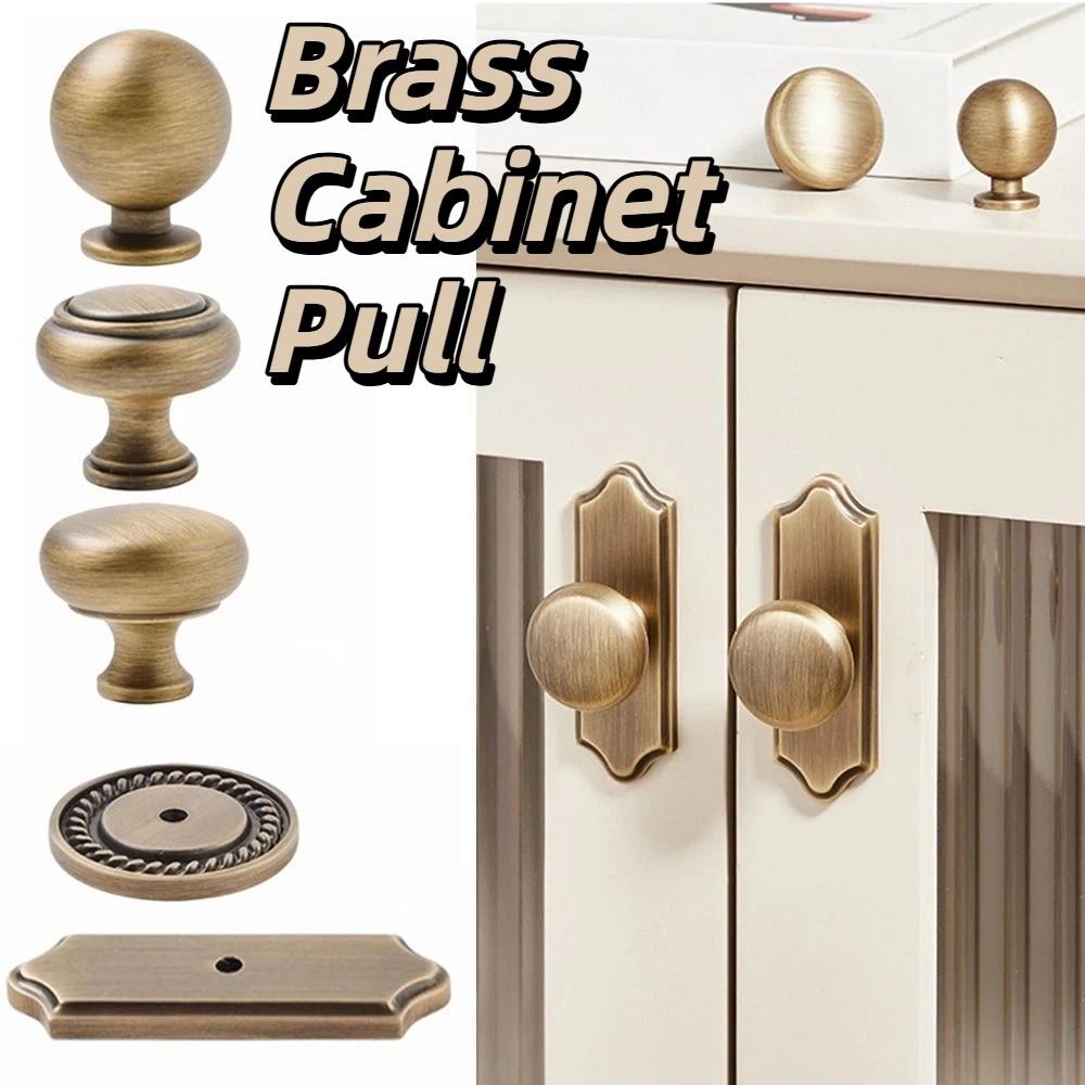 Retro Nordic Brass Cabinet Pull Solid Brass Single Hole Drawer Knob Gold Round Durable Cabinet Door Handle Wardrobe Door