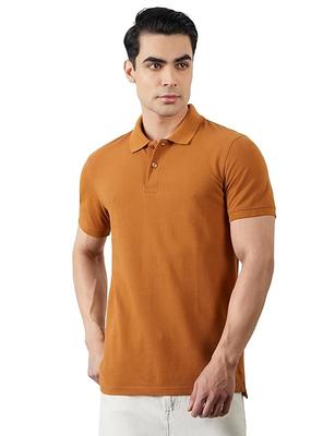 Мужская футболка-поло из хлопка | Футболки с воротником | Короткий рукав | Однотонная, обычный крой (Глазированный имбирь)