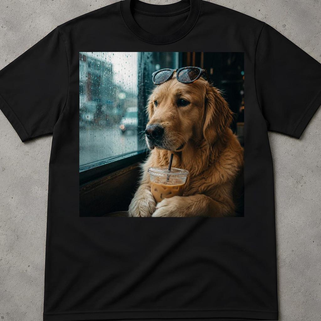 Funny Golden Retriever Drinking Iced Coffee T Shirt, Sarcastic Novelty Gift, Golden Coffee Gift, Animal Meme Shirt, Sarcastic Gift, Pet Gift