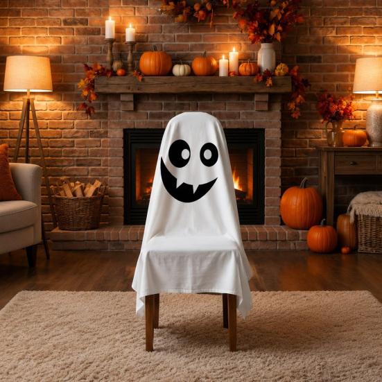 Easy Fit Ghost Chair Decor Halloween Cover, Cute Dining Reusable Seasonal Accents Decorative Slipcover for Holiday Party Home Furniture Protection