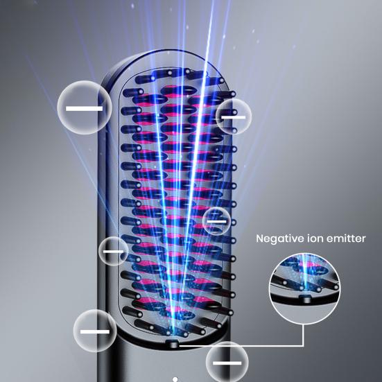 Hair Straightener Brush 3 Temp Adjustable Fast Heating Rechargeable Cordless Negative Ions Hot Brush Electric Fluffy Curly Hair Styling Detangling