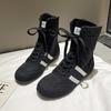 Модные высокие короткие ботинки, боксерки для женщин, весна-осень 2025, круглый носок, шнуровка, кроссовки, zapatos de mujer