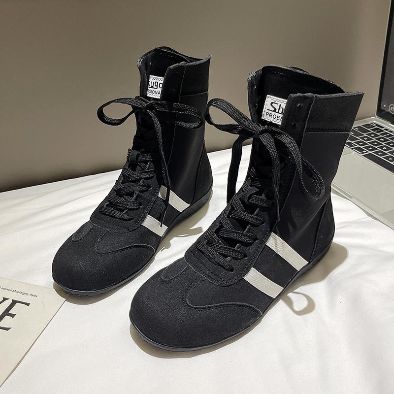 Модные высокие короткие ботинки, боксерки для женщин, весна-осень 2025, круглый носок, шнуровка, кроссовки, zapatos de mujer