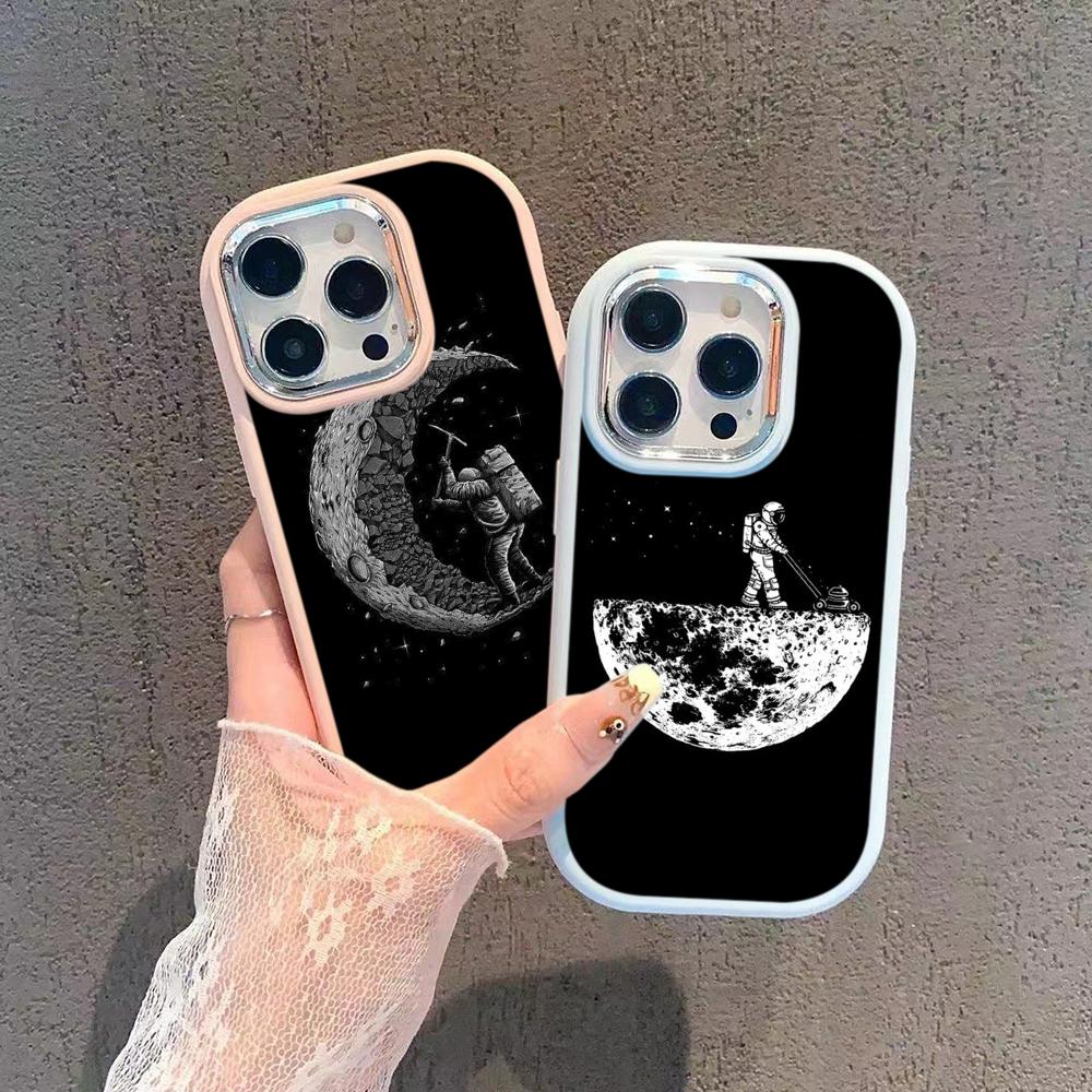 Чехлы для телефонов Ae97 Space Moon Astronaut Black art для Samsung A13 A32 A53 A54 S24 FE S23 Ultra Infinix Hot 40i Huawei с металлической защитной задней крышкой для камеры