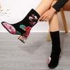 Flower Medium Boots Autumn and Winter New Round Head Side Zipper Embroidered Large Size Rhinestones and Medium Heel Leather Boots