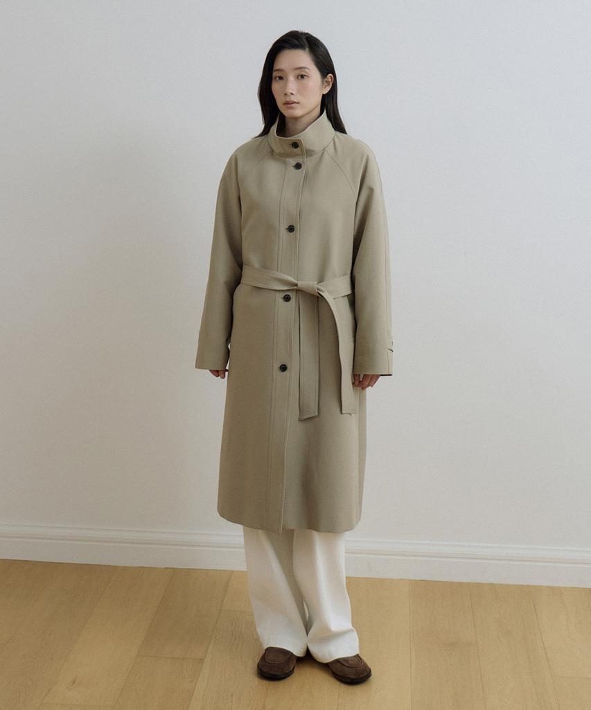 LINGSEOUL High Neck Trench Coat-Beige