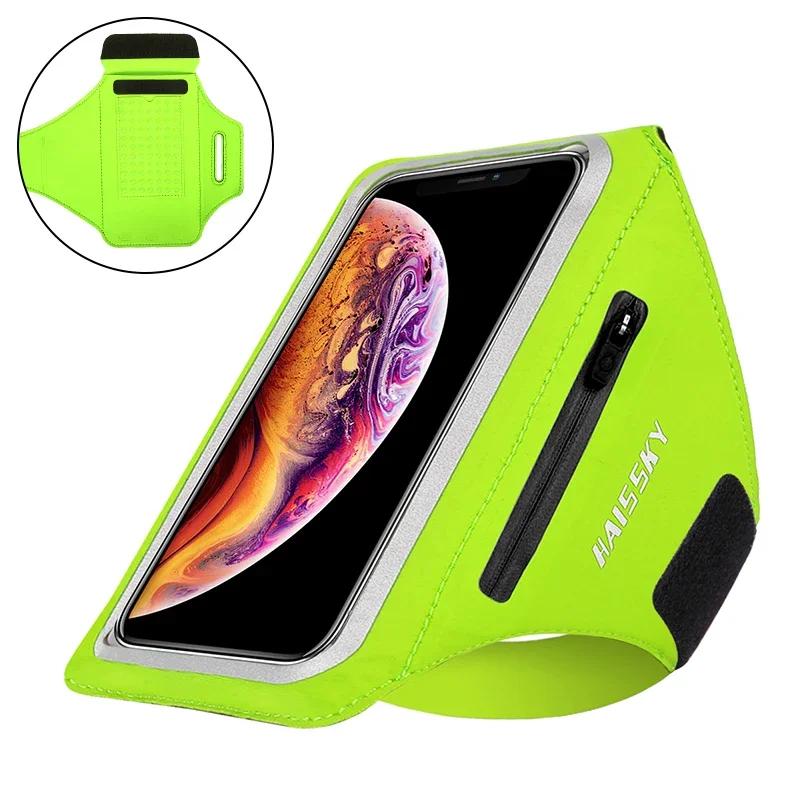 HAISSKY Спортивные нарукавники для бега для iPhone 17 16 15 14 13 Pro Max 15 Plus 16e 17 Air Samsung S25Ultra Карман на молнии Нарукавная сумка Чехол