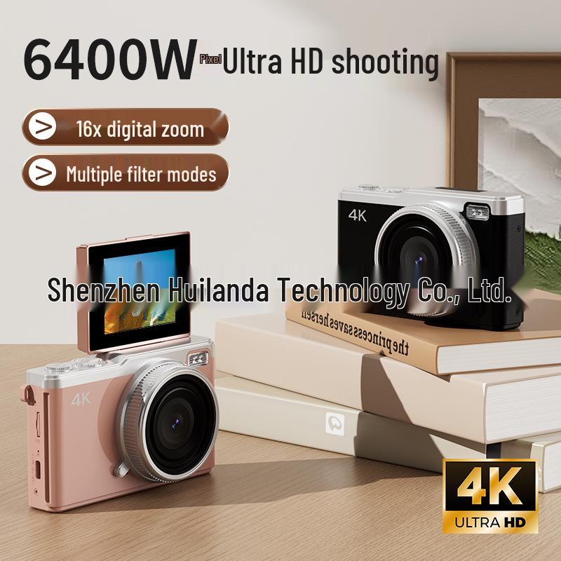 4K HD Цифровая камера с зумом и откидным экраном спереди/сзади - Беззеркальная камера начального уровня для студентов и вечеринок