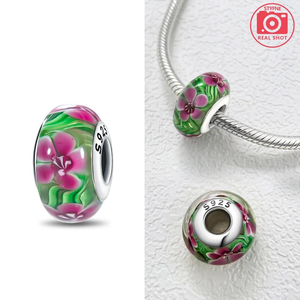 925 Silver Bracelet Women DIY Gift Murano Jewelry with Flower Blue Star Green Turtle Glass Beads