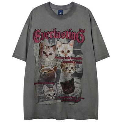 Футболка унисекс с принтом в виде симпатичных котиков, футболка свободного покроя из хлопка с короткими рукавами
