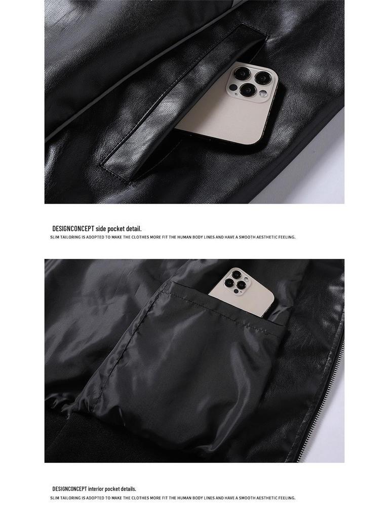 2025 Мужская стильная гоночная кожаная куртка контрастного цвета: Пальто в гонконгском стиле